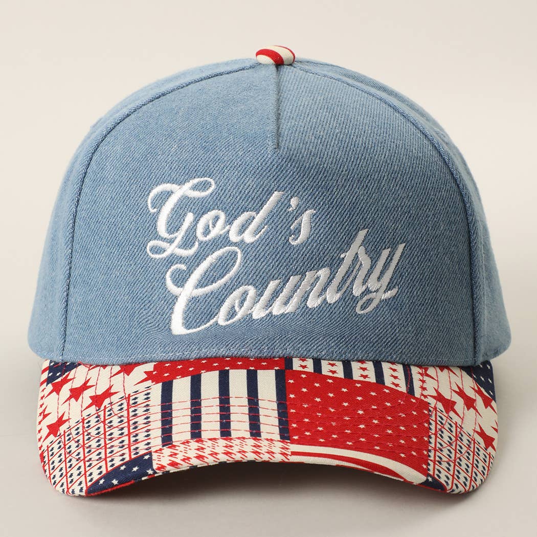 God's Country Embroidered Denim Trucker Hat