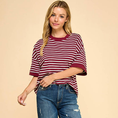 Striped Knit Top Casual Relaxed Fit