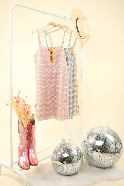 VD33900-Checkered Printed Summer Mini Dress