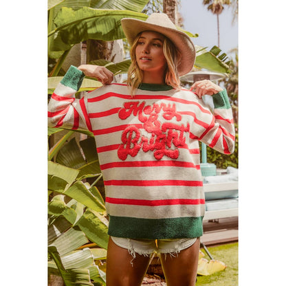 CHRISTMAS THEME STRIPE KNIT TOP