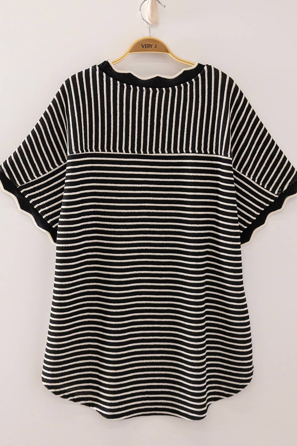 Scallop Trim Stripe Knit Top