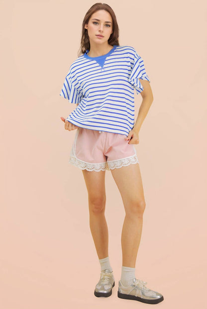 NT12476-Oversized Ruffle Sleeve Casual Stripe Knit Top