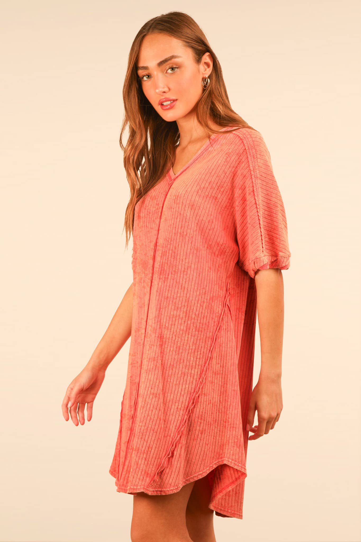 PLUS SIZE Mineral Washed Ribbed Knit Mini Dress