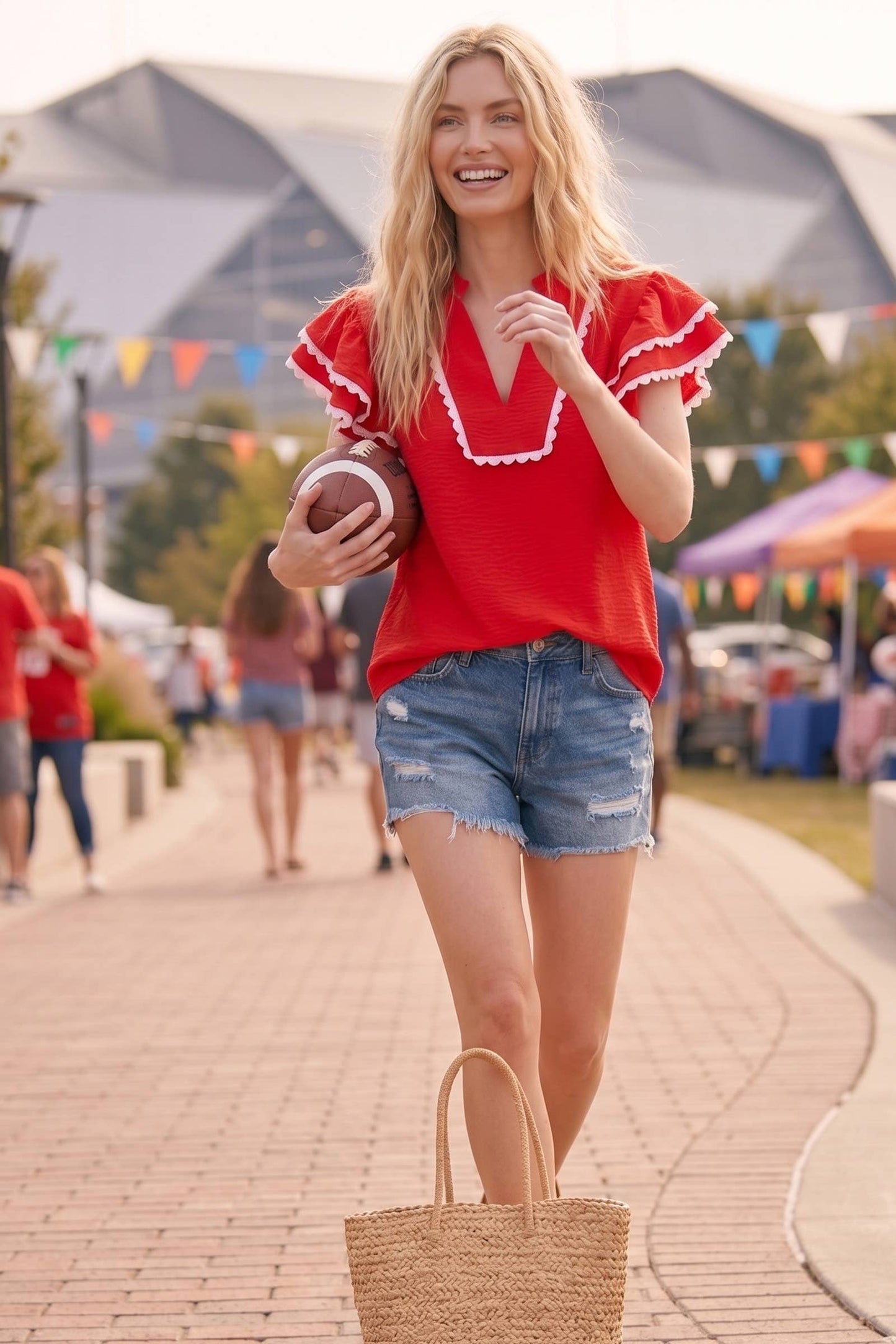 Game day Ruffle Sleeve Scallop Trim Top