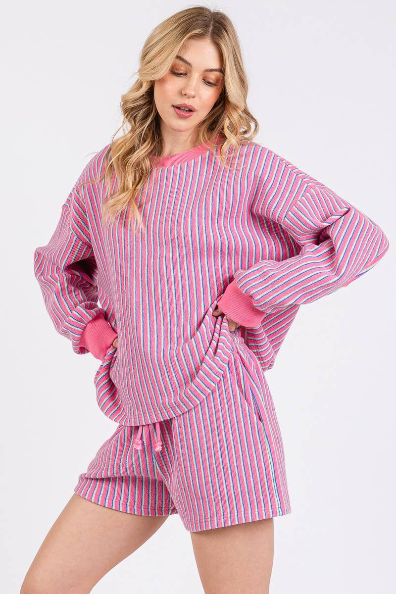 KNIT STRIPED PULLOVER AND SHORTS SETS