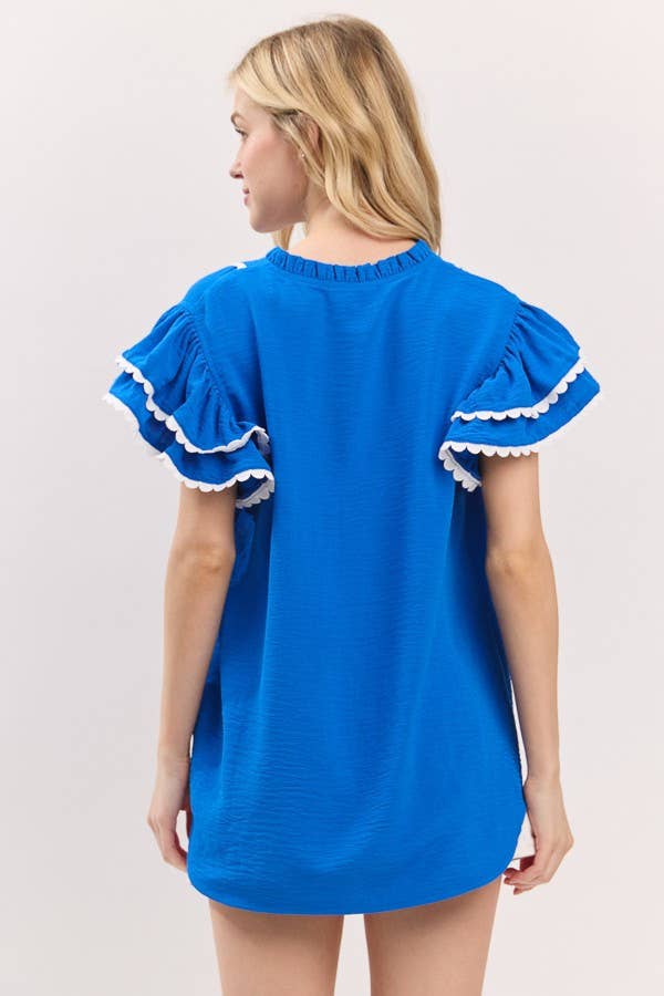 Game day Ruffle Sleeve Scallop Trim Top