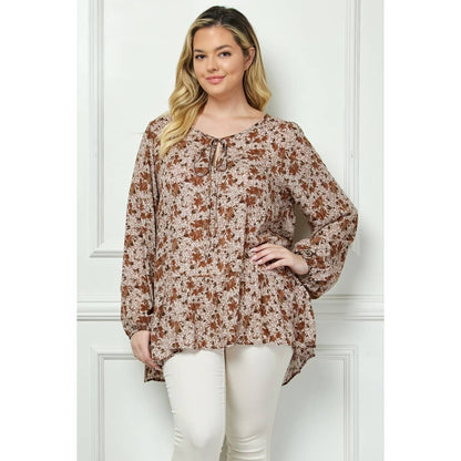 Plus Size Floral Peplum Puff Sleeve Top