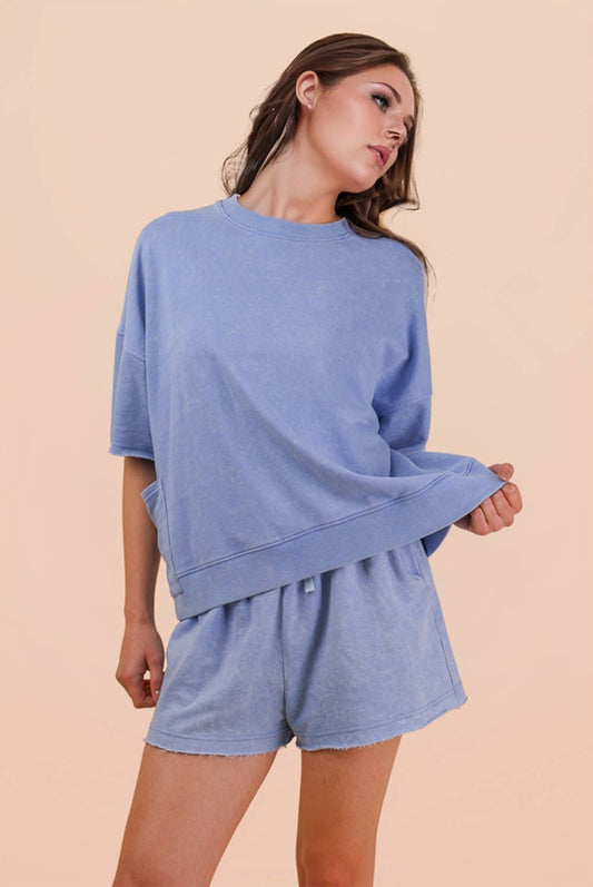 PLUS SIZE Mineral Washed Knit Casual Top & Shorts