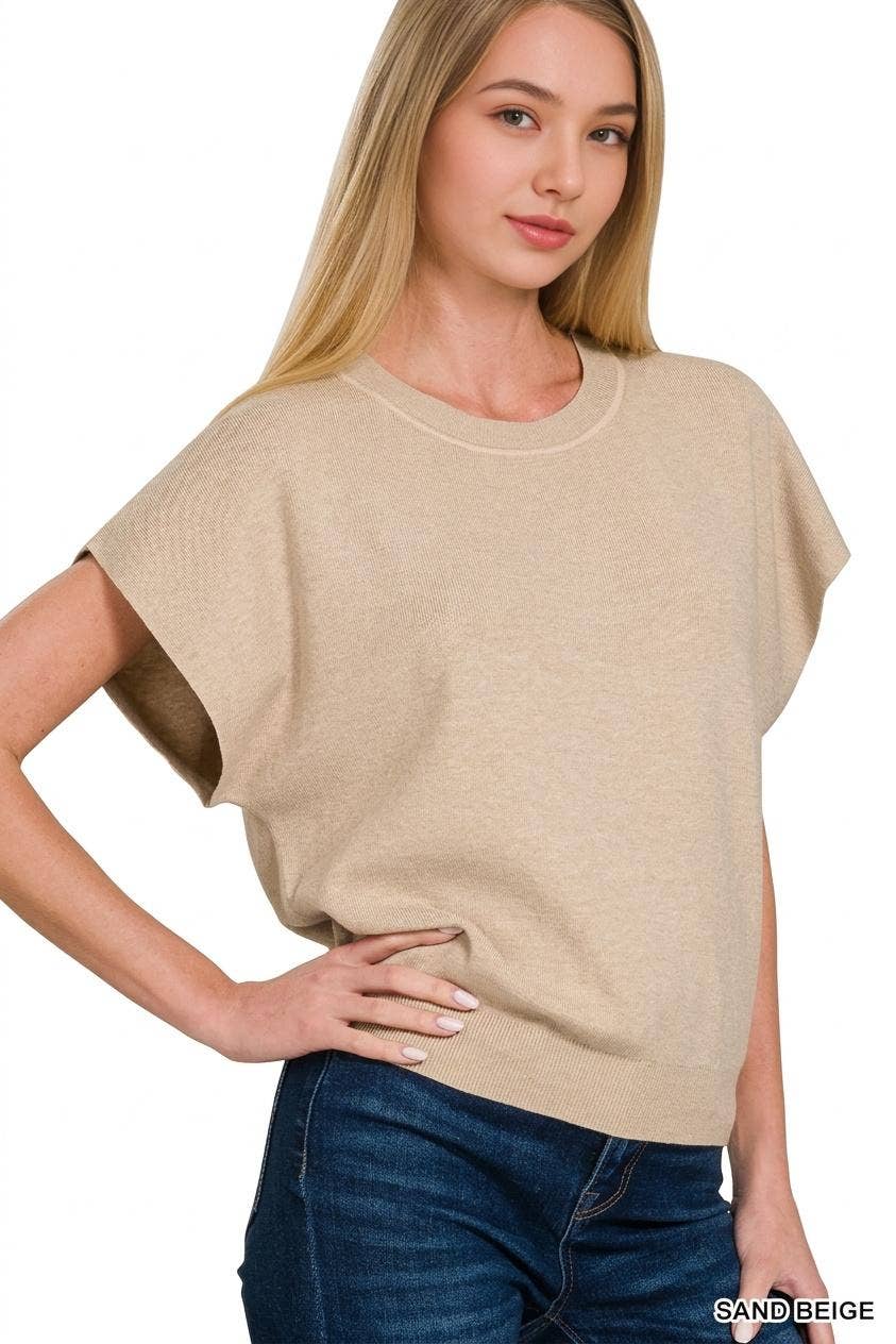 Round Neck Short Dolman Sleeve Sweater