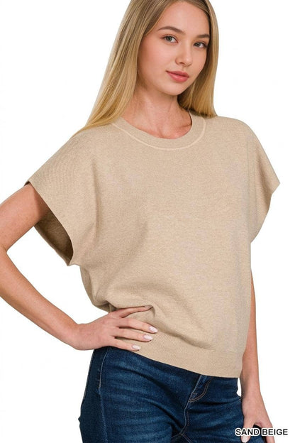 Round Neck Short Dolman Sleeve Sweater