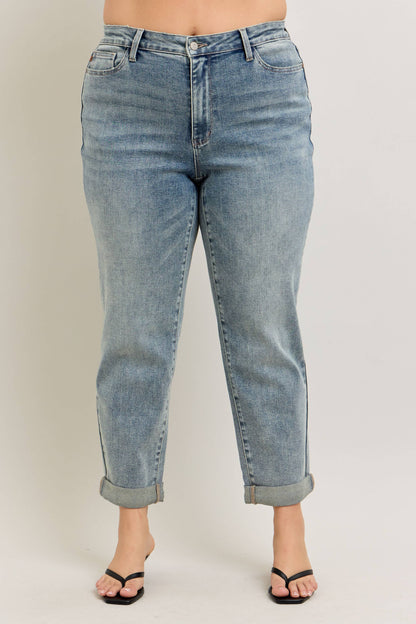 Vintage Wash Double Roll Cuff Boyfriend Judy Blue