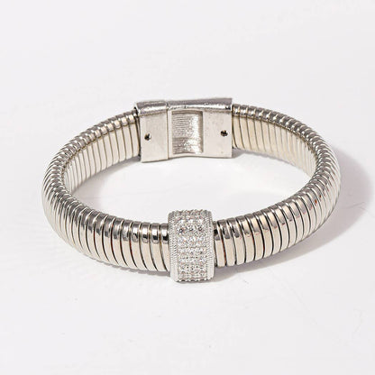 Textured Wide Bangle CZ Bar Bangle Bracelet