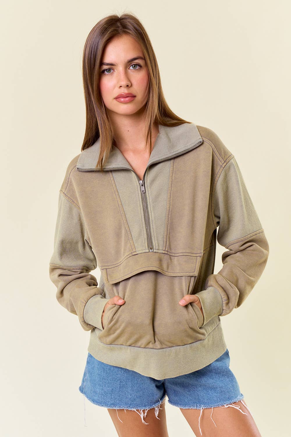 FRENCH TERRY HALF ZIP-UP SWEATSHIRT