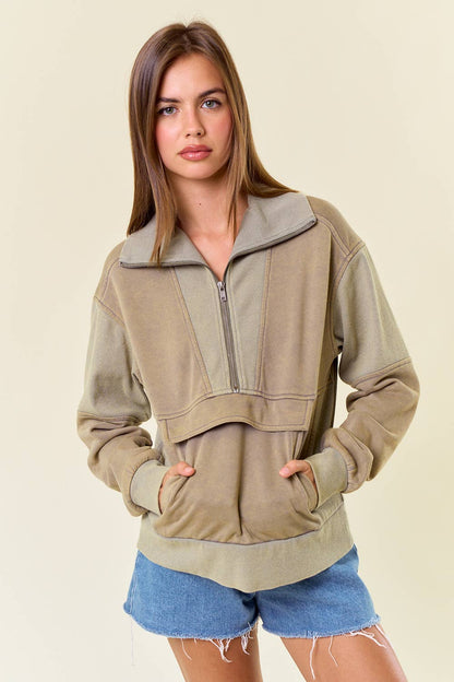 FRENCH TERRY HALF ZIP-UP SWEATSHIRT