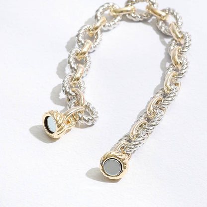 Two Tone Twisted and Solid Chain Linked Bracelet
