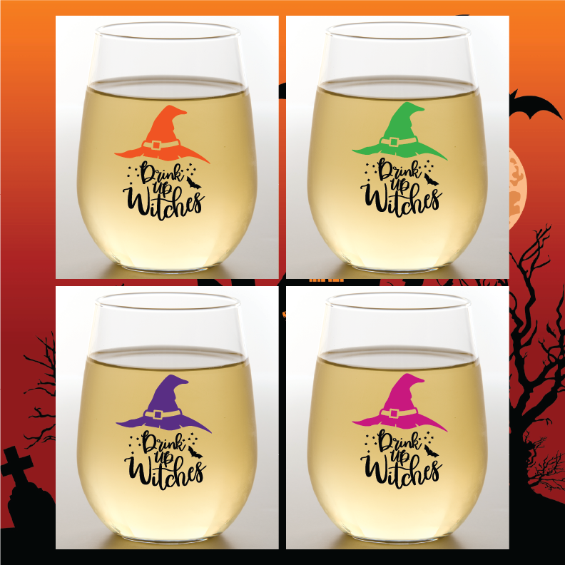 DRINK UP WITCHES Unbreakable TRITAN Plastic Wine Glasses