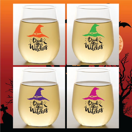 DRINK UP WITCHES Unbreakable TRITAN Plastic Wine Glasses