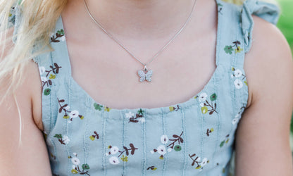 Girls Sterling Silver Butterfly Birthstone Necklace for Kids