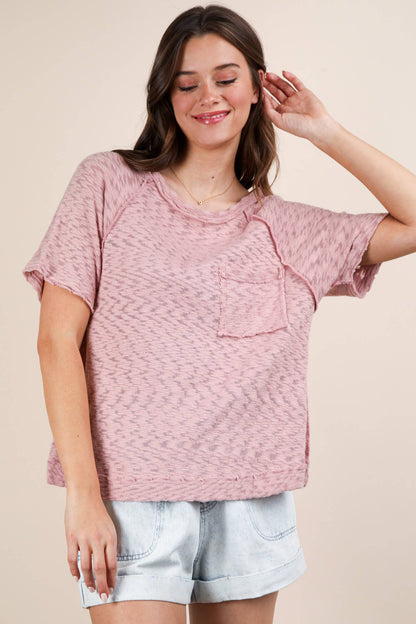 Solid Casual Knit Top with Patch Pocket