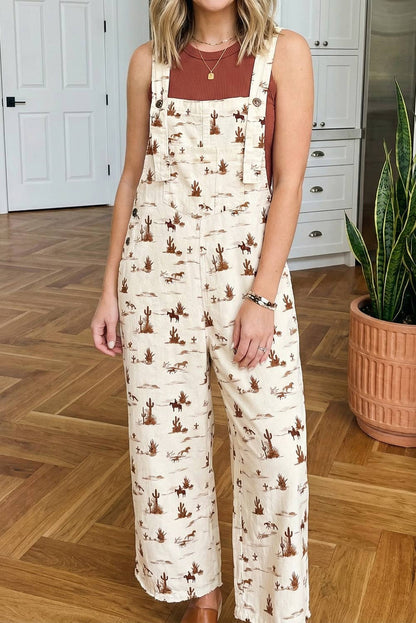 Western Button Adjustable Straps Overall Jumpsuit