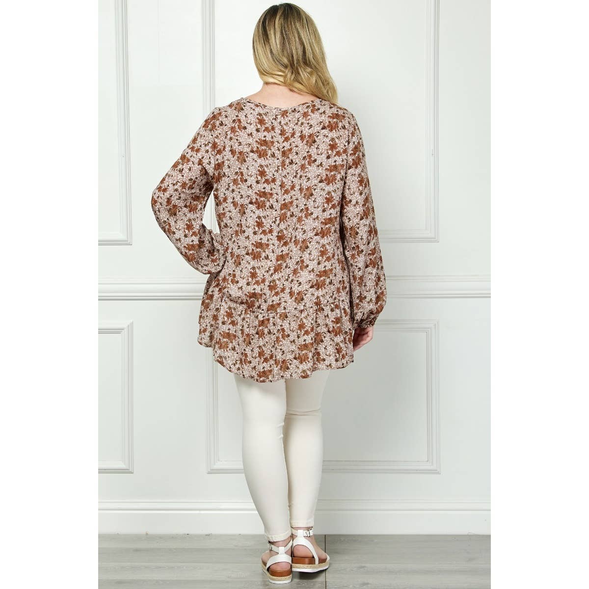 Plus Size Floral Peplum Puff Sleeve Top