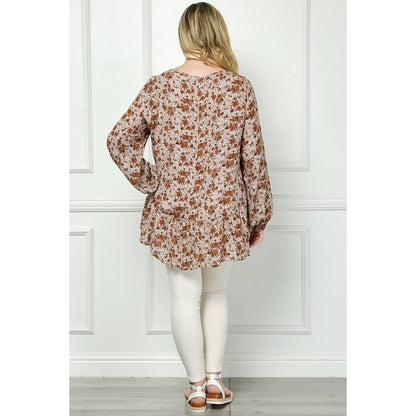 Plus Size Floral Peplum Puff Sleeve Top