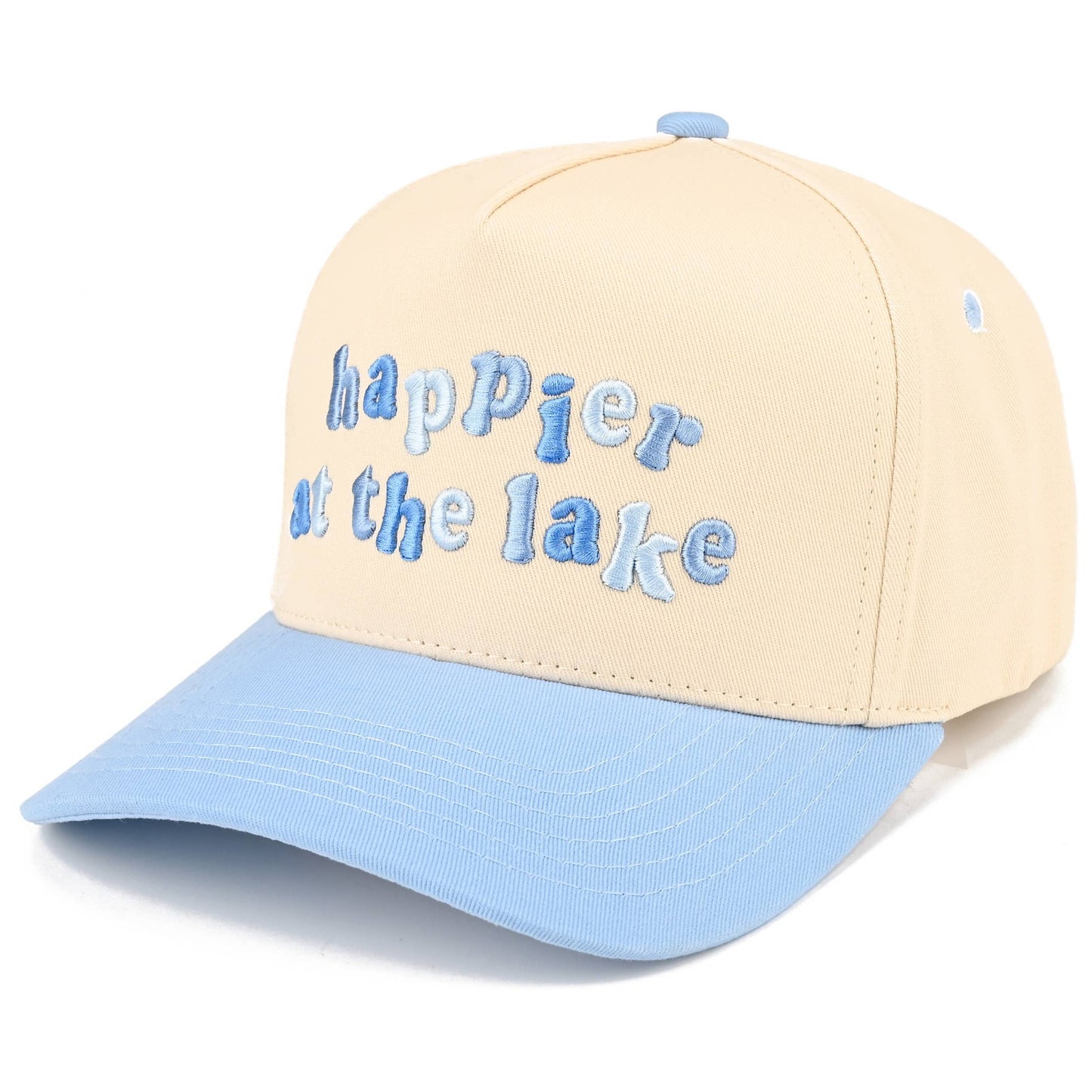 C.C HAPPIER AT THE LAKE Letter Two Tone Trucker Hat