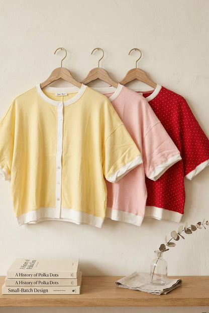 Relaxed Fit Polka Dot Button Front Top