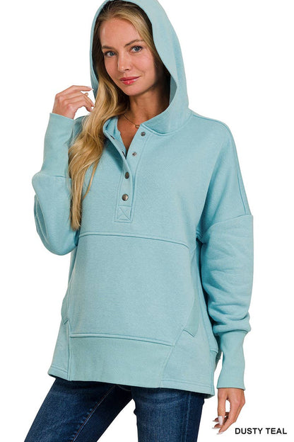 Fleece Half Snap Button Hooded Sweatshirts