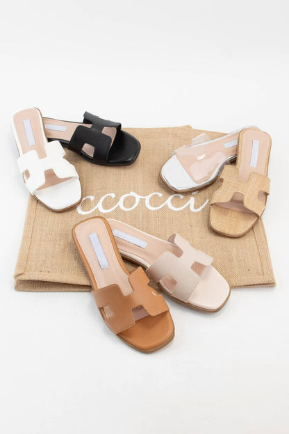 TRENDY H-SHAPED CUTOUT SANDALS: BEIGE