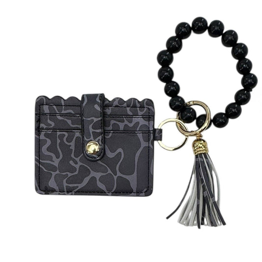 LULU MAC Beaded Wristlet ID Wallet Black Camo