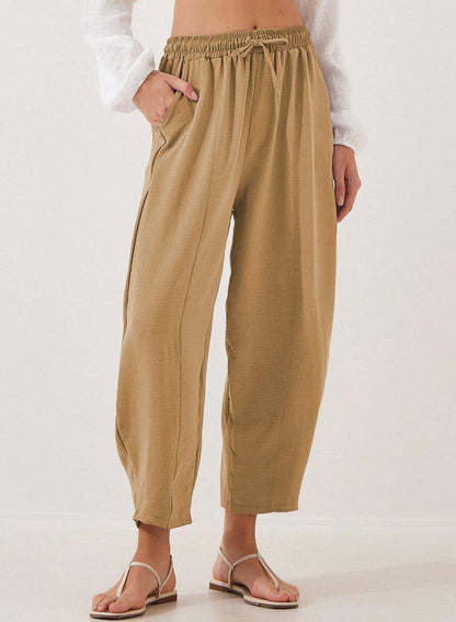 Women's Elastic Waist Drawstring Casual Cropped Harem Pants