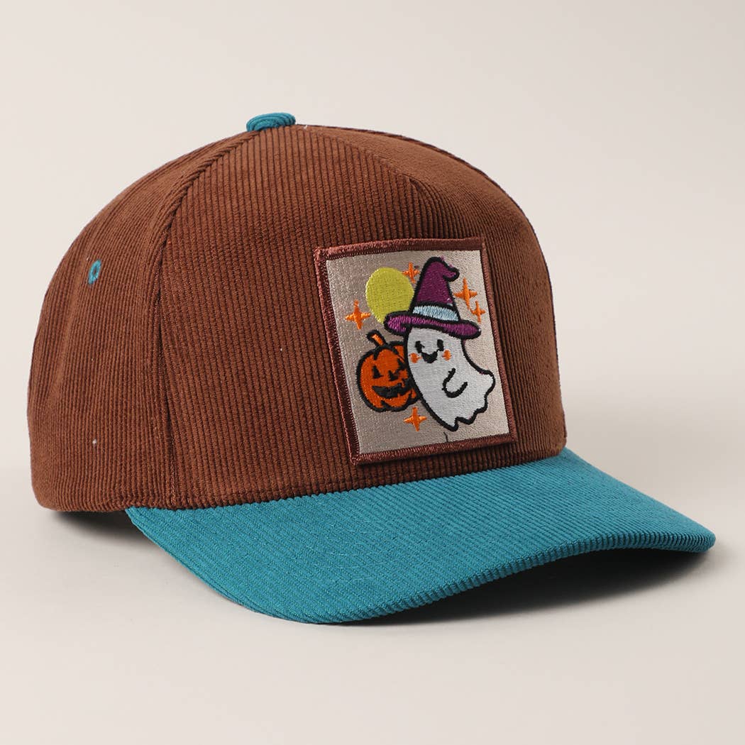 CUTE GHOST Patch Two-Tone Corduroy Trucker Hat