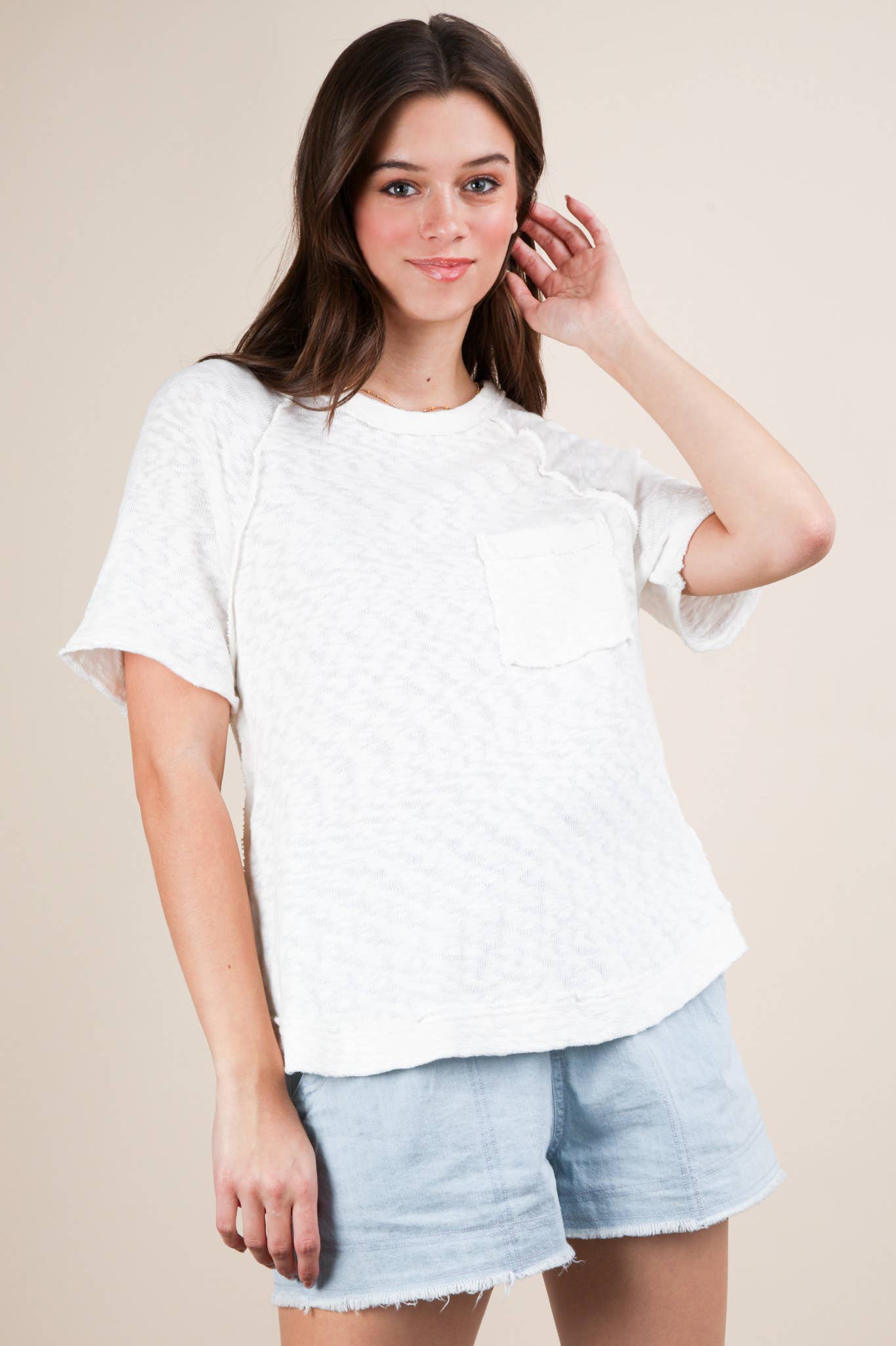 Solid Casual Knit Top with Patch Pocket