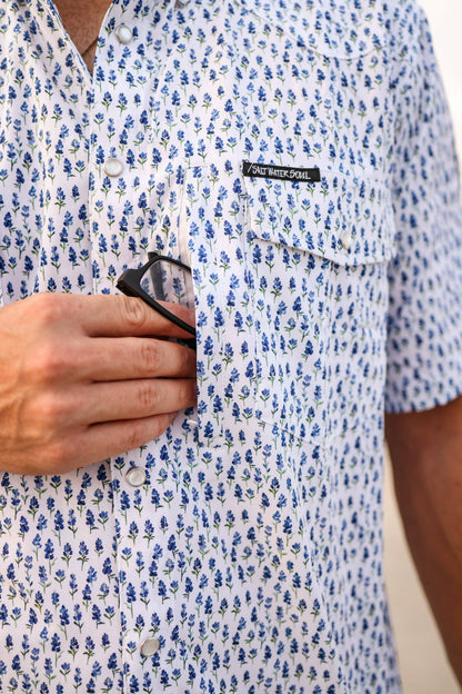 Salt Water Soul Blue Bonnet Pearl Snap Fishing Shirt