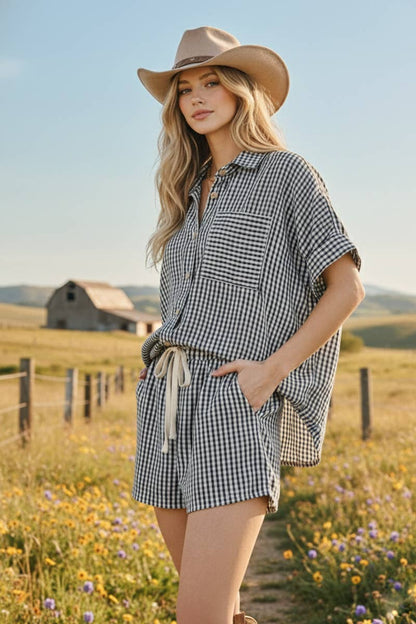 MINI CHECKER BUTTON DOWN TOP AND SHORTS SETS