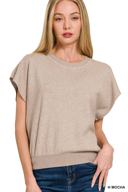 Round Neck Short Dolman Sleeve Sweater