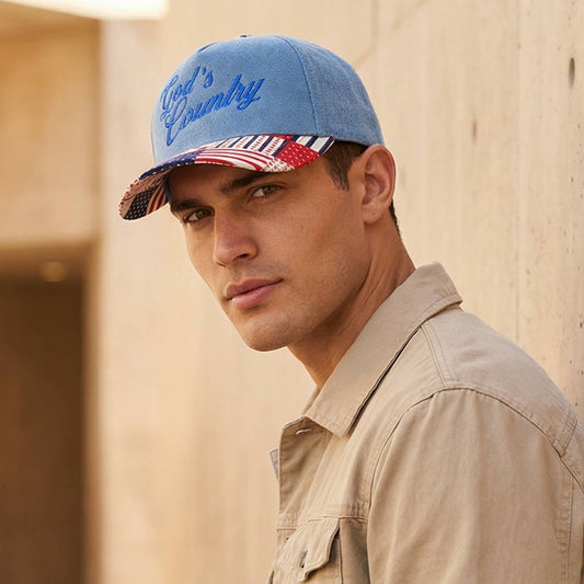 God's Country Embroidered Denim Trucker Hat