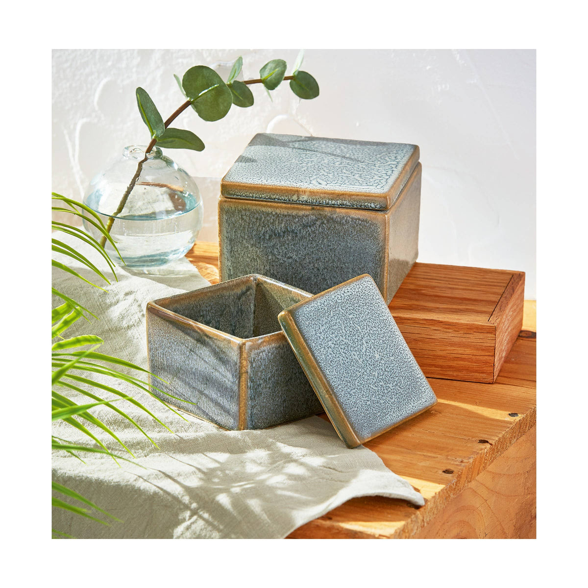 Decorative Stoneware Box Small Blue Summer