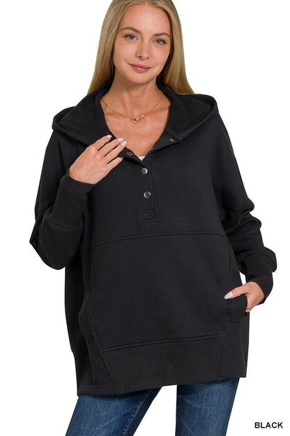 Fleece Half Snap Button Hooded Sweatshirts