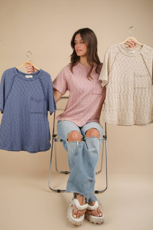 Solid Casual Knit Top with Patch Pocket
