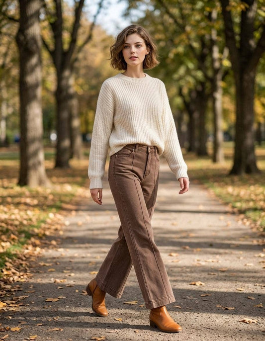 High Rise Wide Leg Pintuck Color Denim Pants