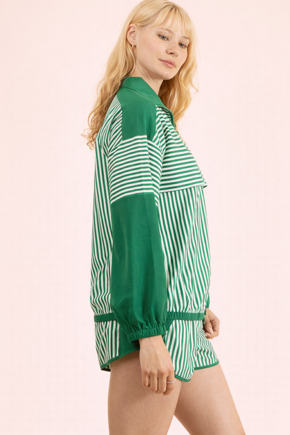 NT12656SET-Stripe Active Top & Shorts Set