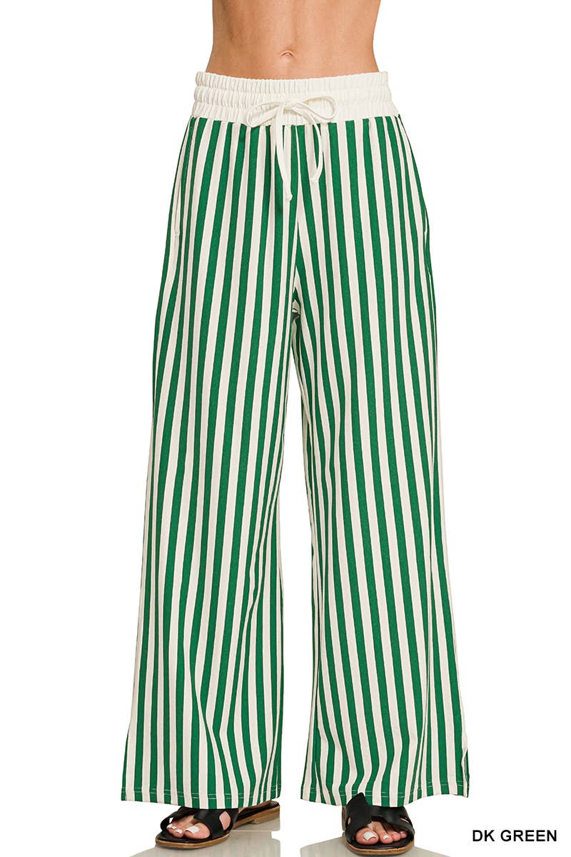 Vertical Striped Wide Leg Pants w/ Pockets