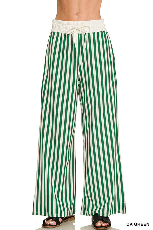 Vertical Striped Wide Leg Pants w/ Pockets