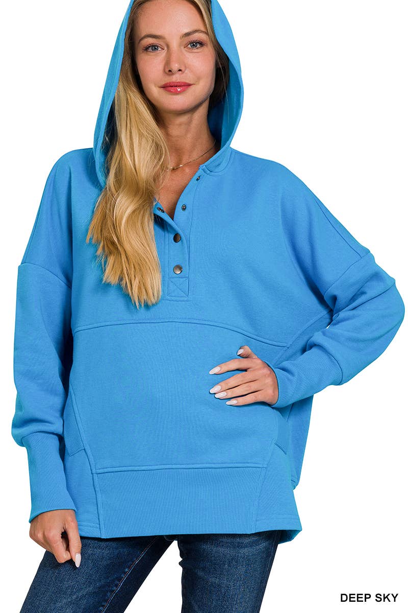 Fleece Half Snap Button Hooded Sweatshirts