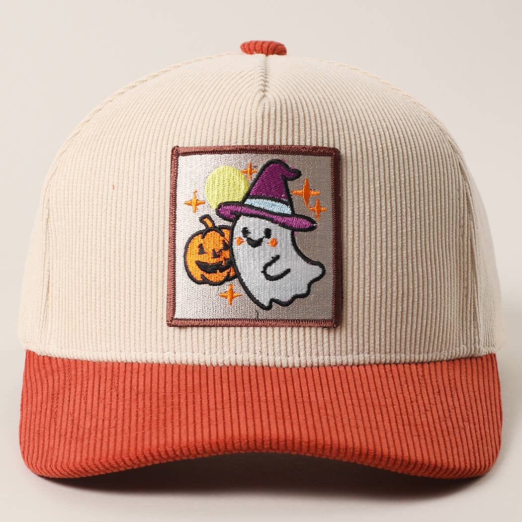 CUTE GHOST Patch Two-Tone Corduroy Trucker Hat