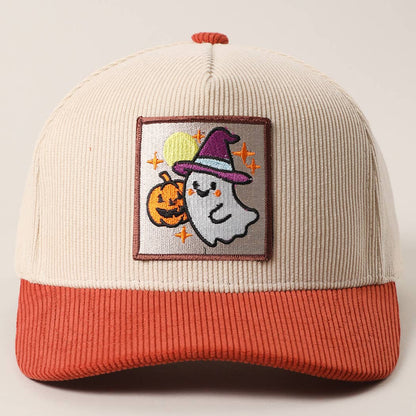 CUTE GHOST Patch Two-Tone Corduroy Trucker Hat