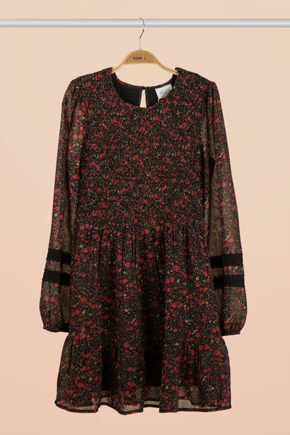 PLUS SIZE Lace Trim Smocking Printed Mini Dress
