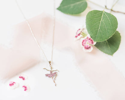 Girls Sterling Silver Pink Ballerina Nutcracker Necklace